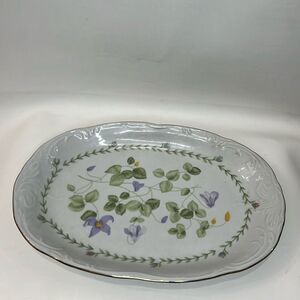 Tienshan Fine China Oval 13 X 9 Inches Serving Storing Platter White Green Purpl